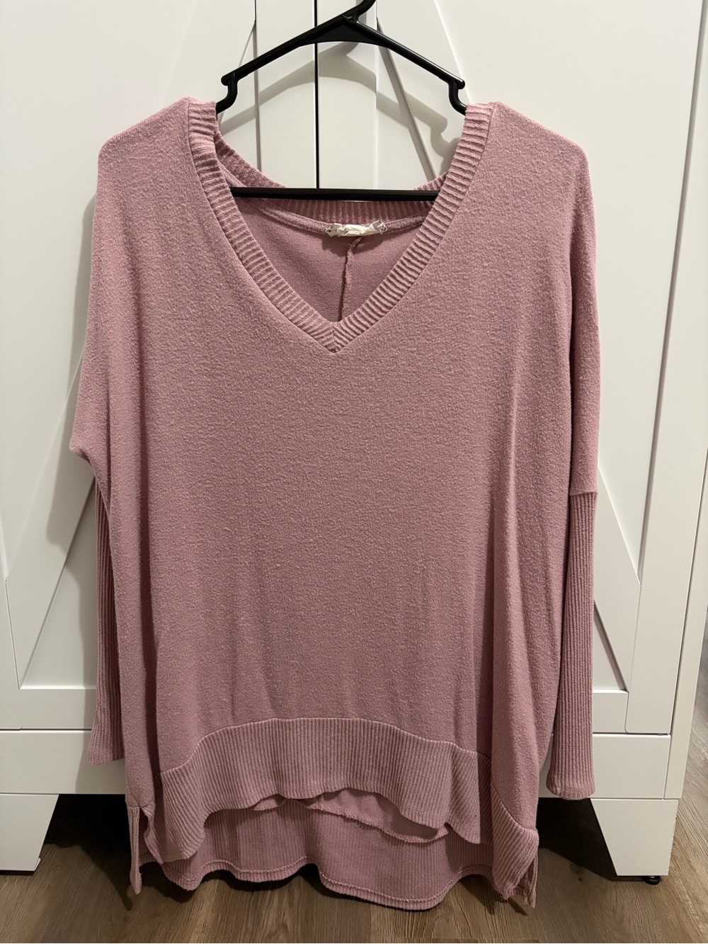 Pink Rose Dusty Pink V-Neck Slouchy Knit Sweater